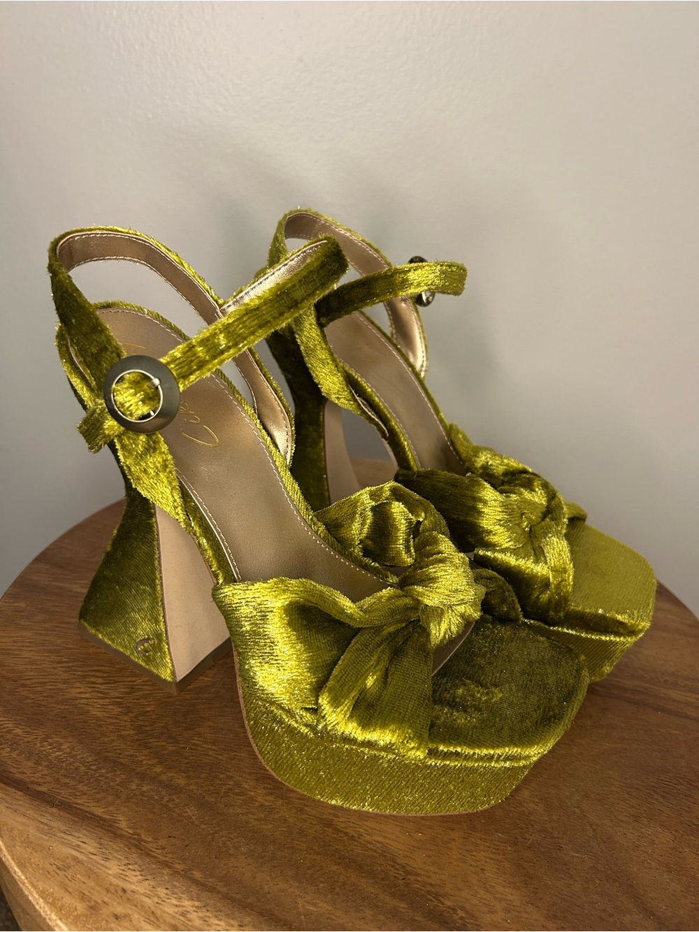 Jeffrey Campbell Olive Green Velvet Platform Heeled Sandals